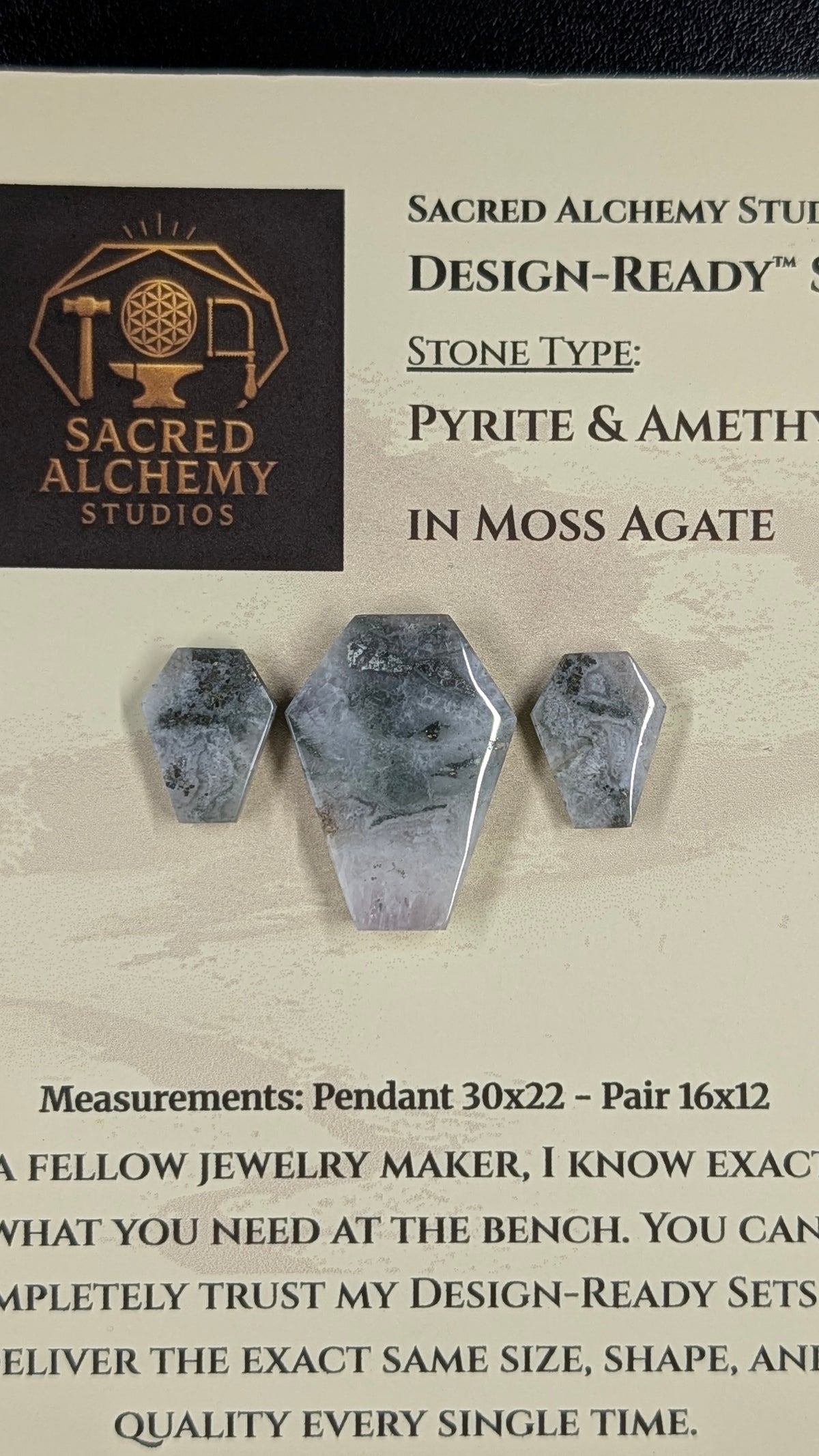 Coffin Shape - Pyrite & Amethyst in Moss Agate - Design-Ready™ Set