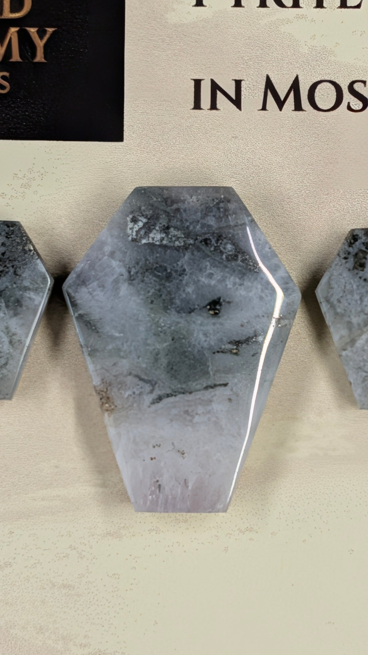Coffin Shape - Pyrite & Amethyst in Moss Agate - Design-Ready™ Set