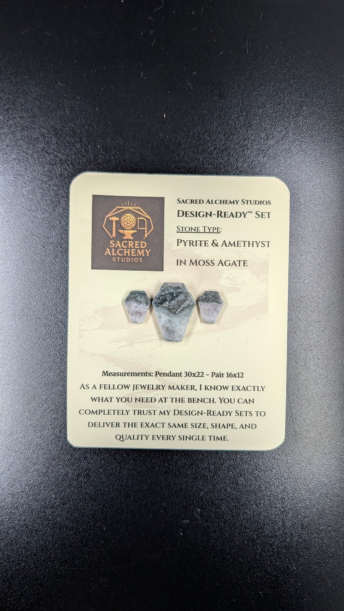 Coffin Shape - Pyrite & Amethyst in Moss Agate - Design-Ready™ Set