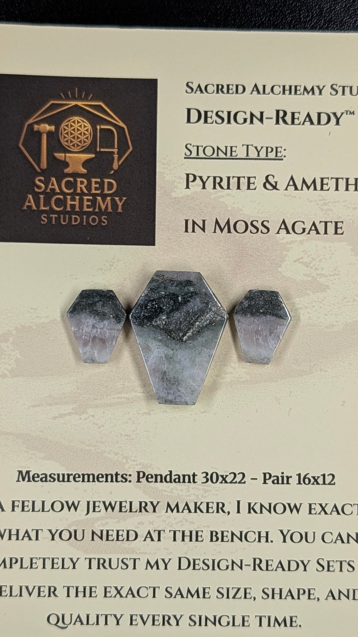 Coffin Shape - Pyrite & Amethyst in Moss Agate - Design-Ready™ Set