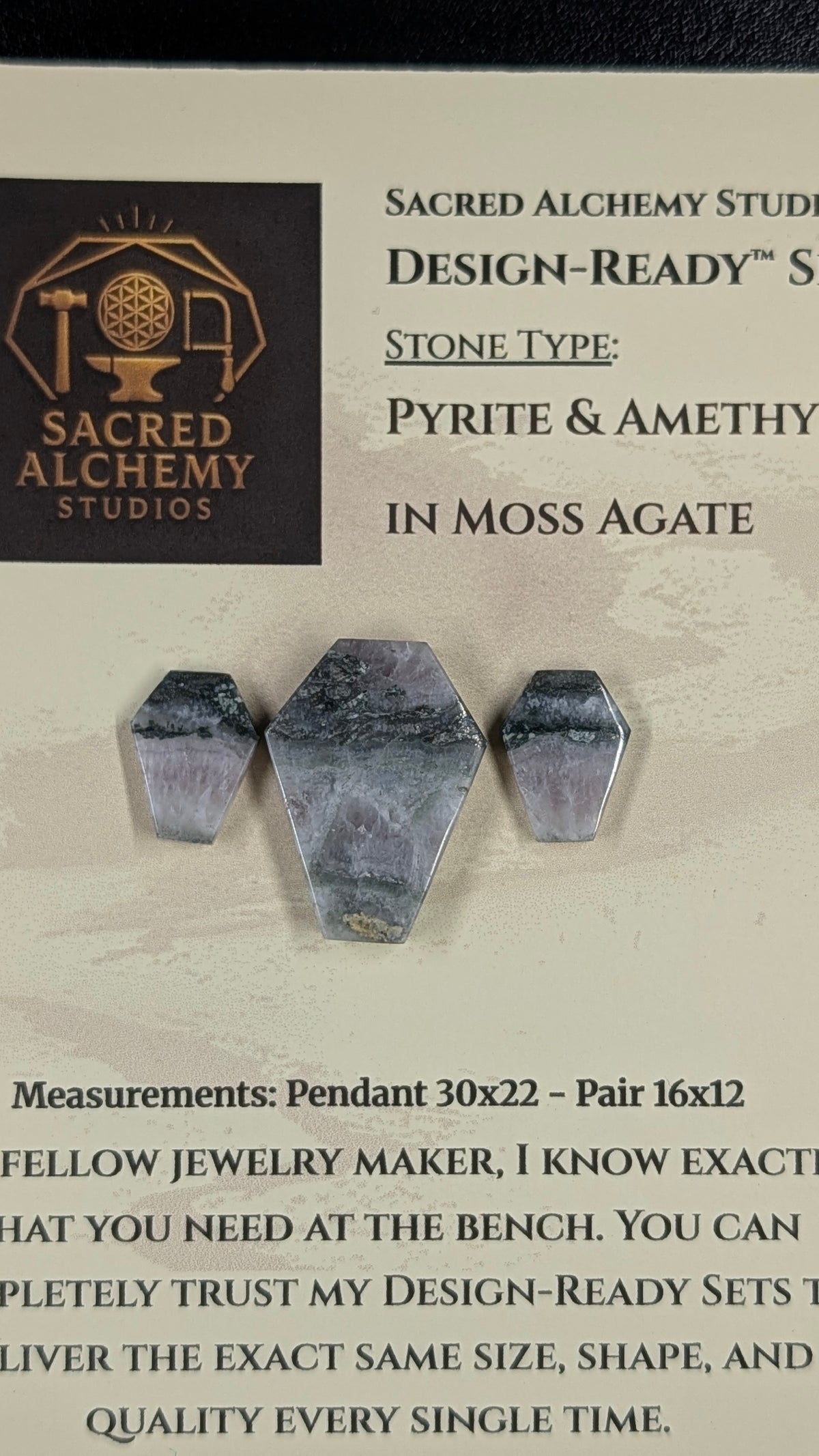 Coffin Shape - Pyrite & Amethyst in Moss Agate - Design-Ready™ Set