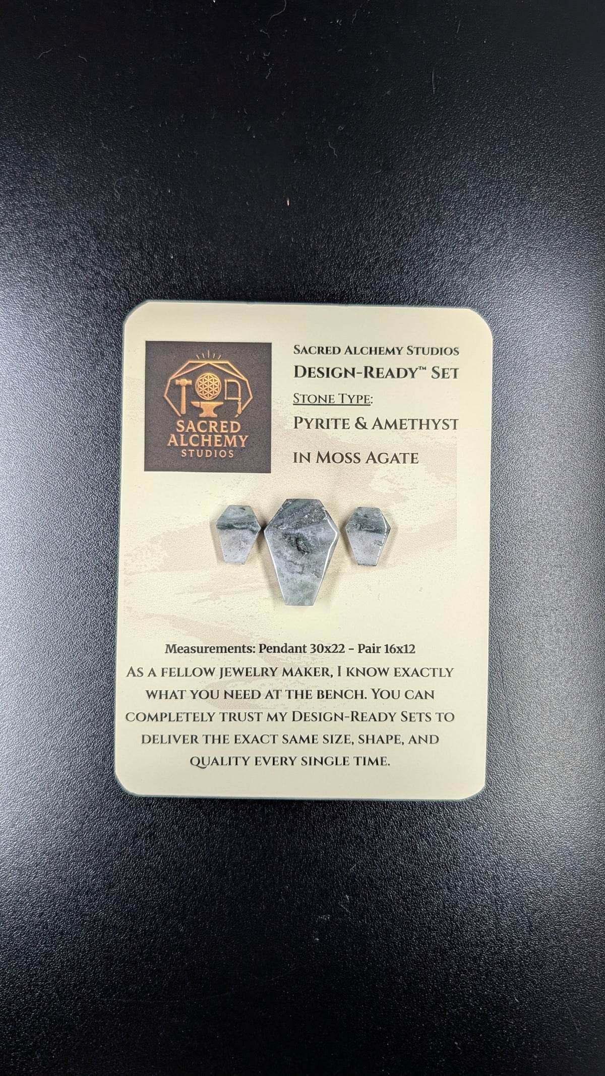 Coffin Shape - Pyrite & Amethyst in Moss Agate - Design-Ready™ Set
