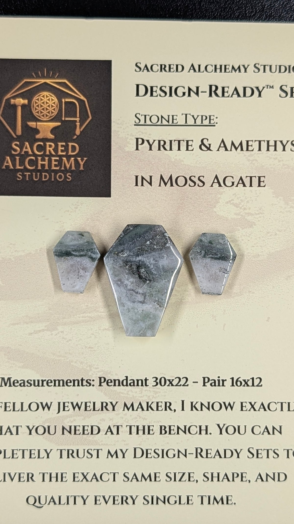 Coffin Shape - Pyrite & Amethyst in Moss Agate - Design-Ready™ Set