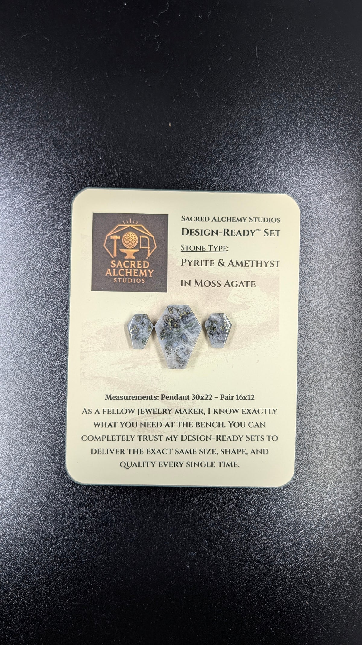 Coffin Shape - Pyrite & Amethyst in Moss Agate - Design-Ready™ Set