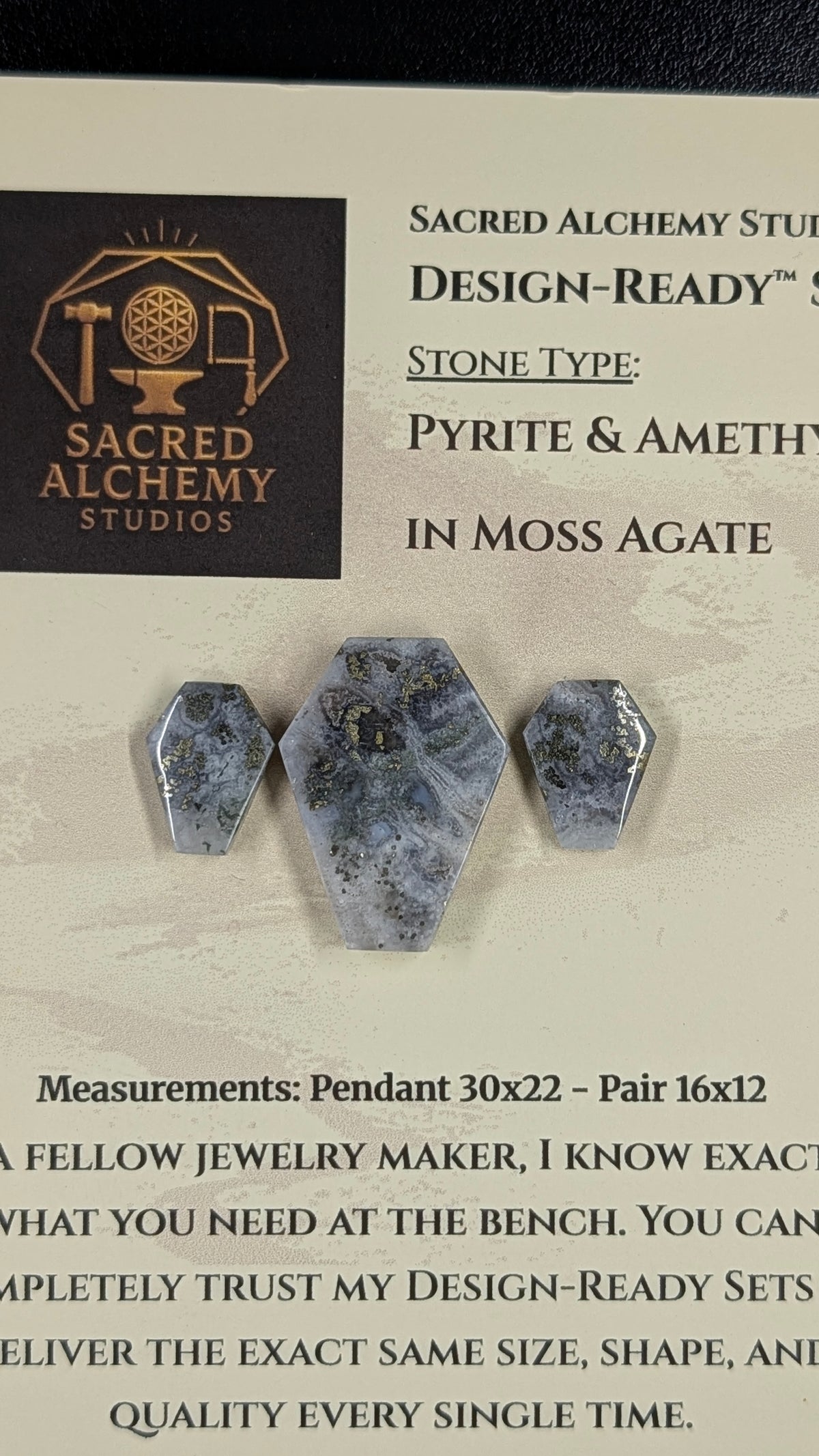 Coffin Shape - Pyrite & Amethyst in Moss Agate - Design-Ready™ Set