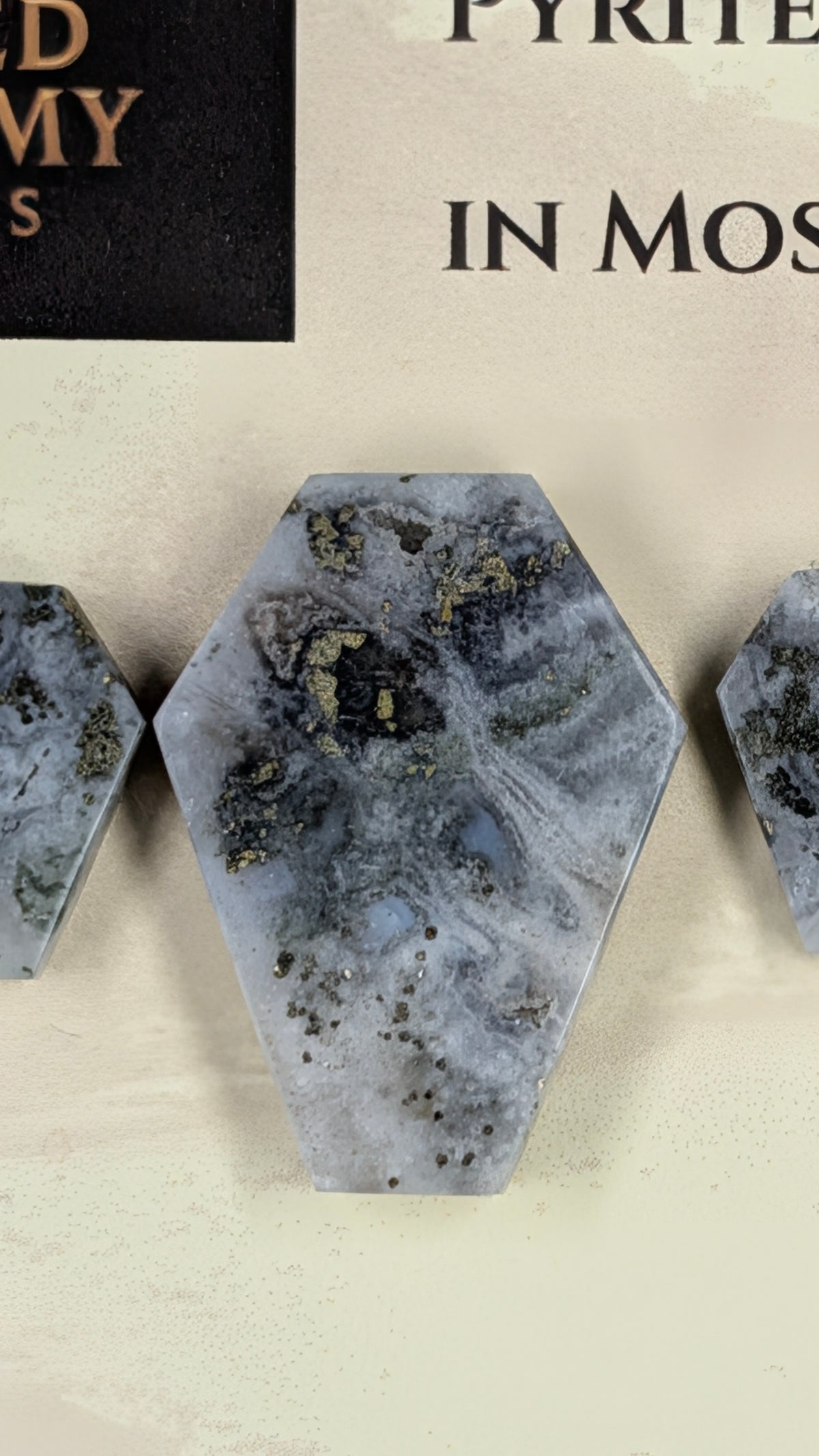 Coffin Shape - Pyrite & Amethyst in Moss Agate - Design-Ready™ Set