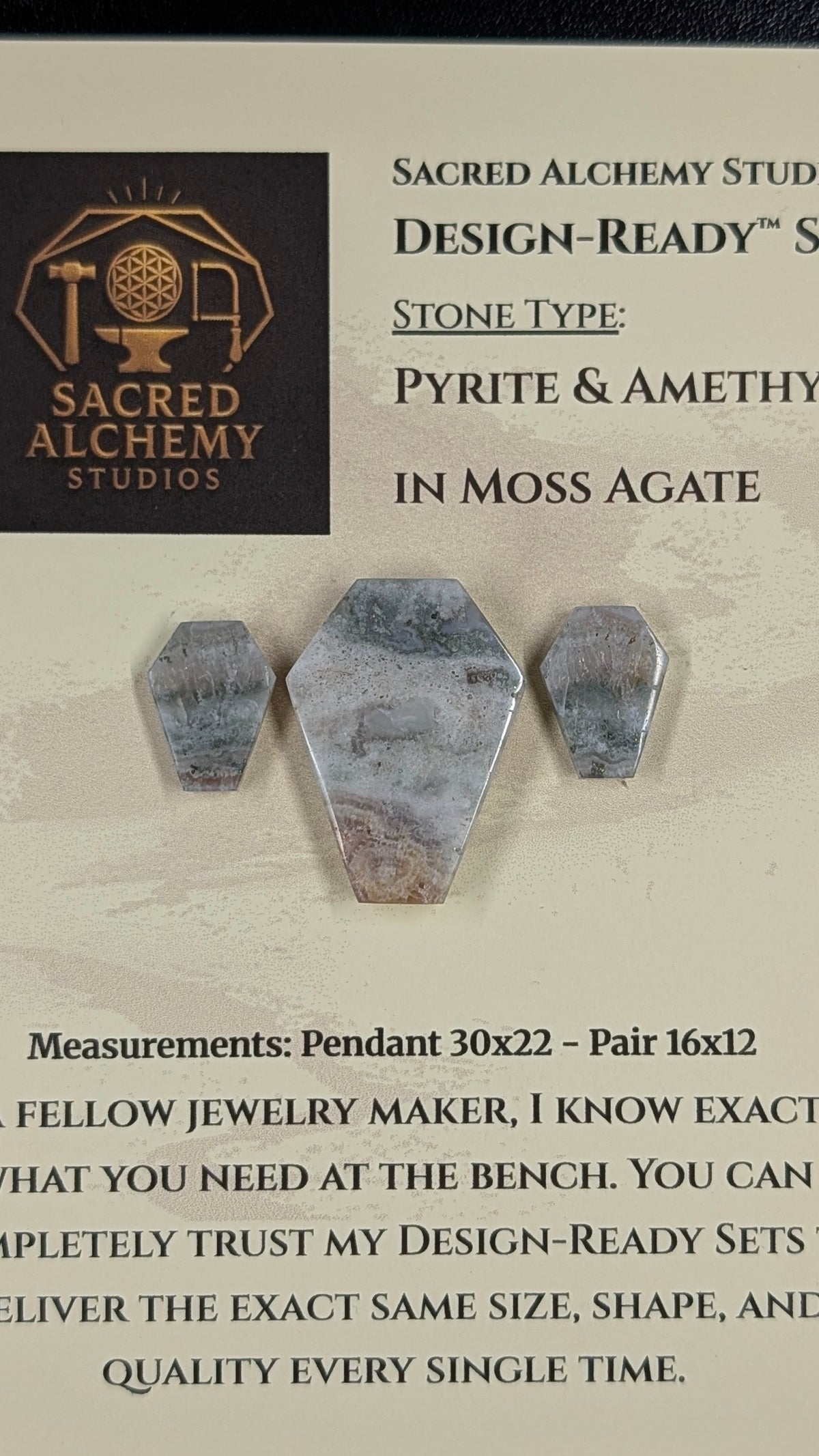 Coffin Shape - Pyrite & Amethyst in Moss Agate - Design-Ready™ Set
