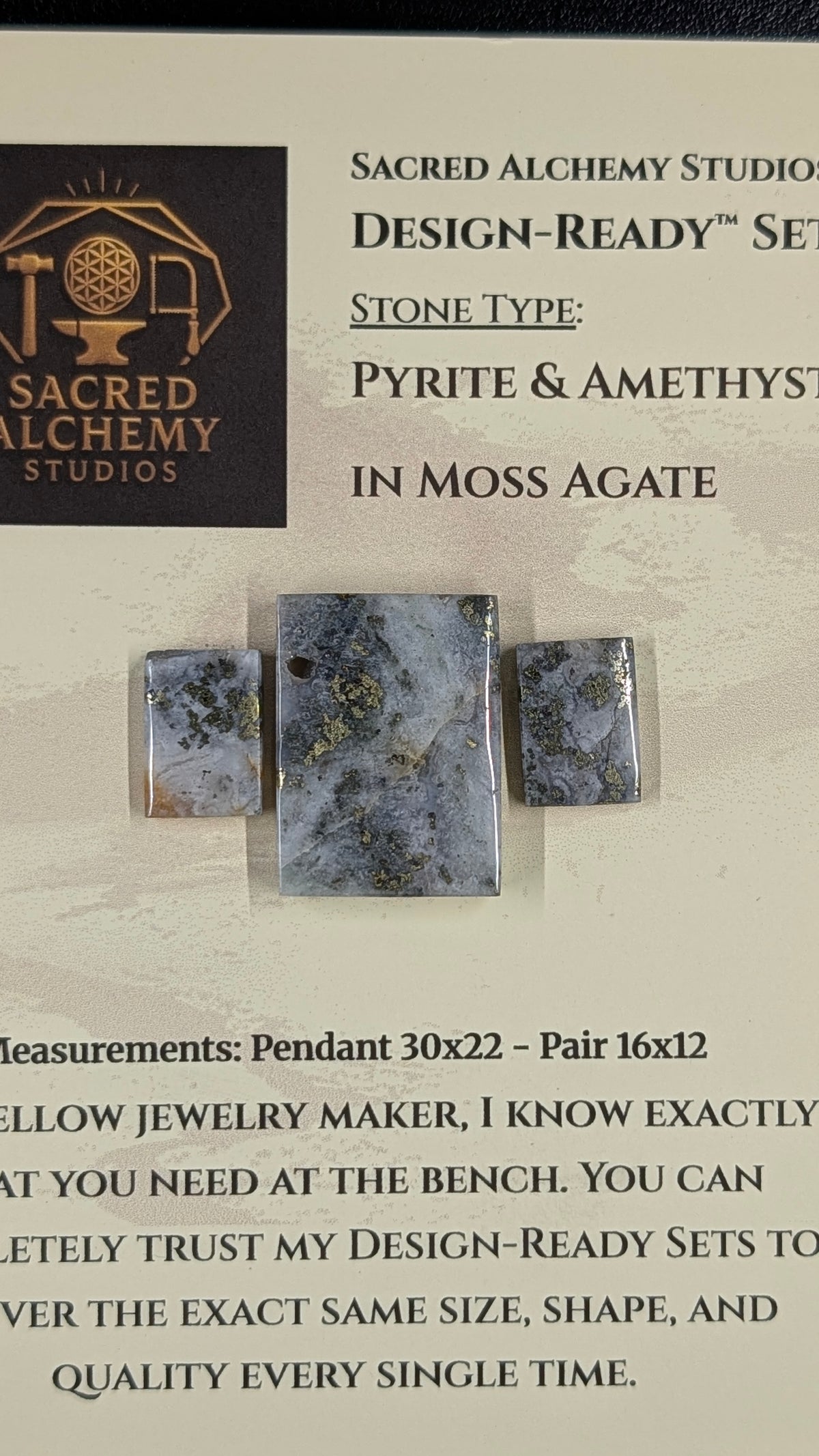 Rectangle Shape - Pyrite & Amethyst in Moss Agate - Design-Ready™ Set