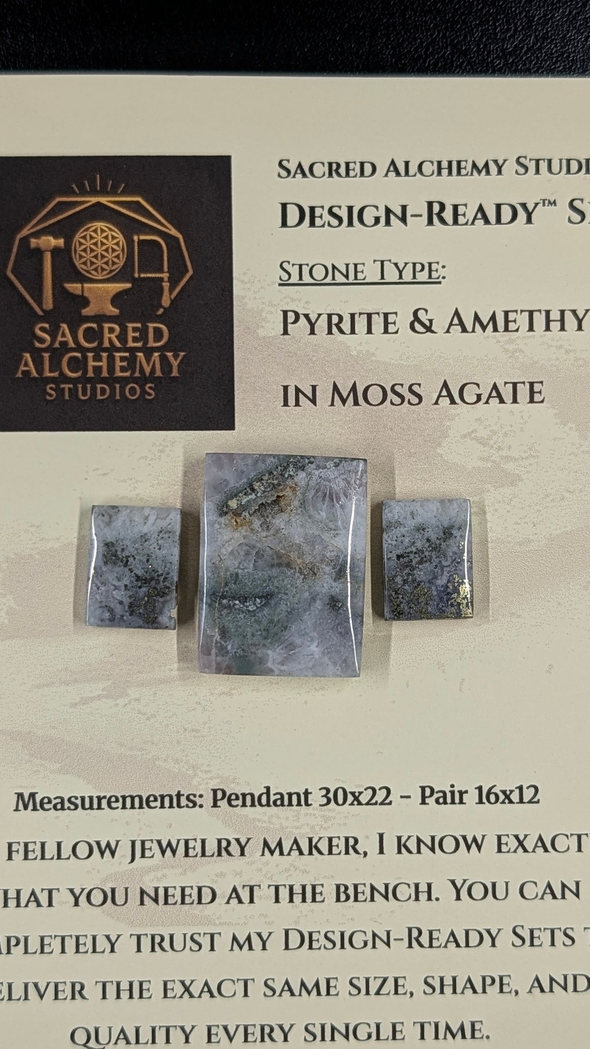 Rectangle Shape - Pyrite & Amethyst in Moss Agate - Design-Ready™ Set