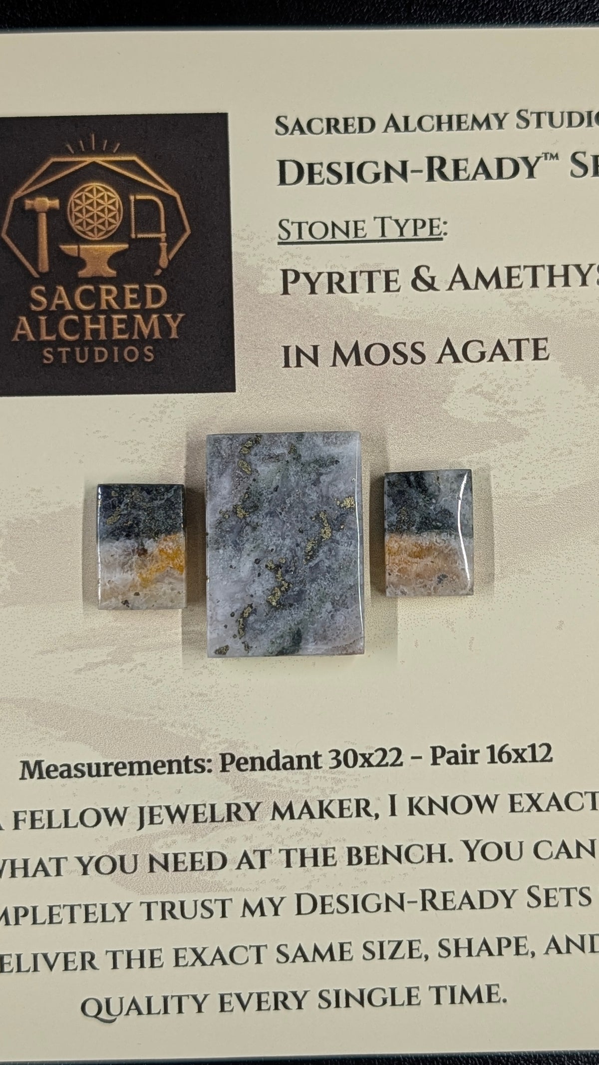 Rectangle Shape - Pyrite & Amethyst in Moss Agate - Design-Ready™ Set