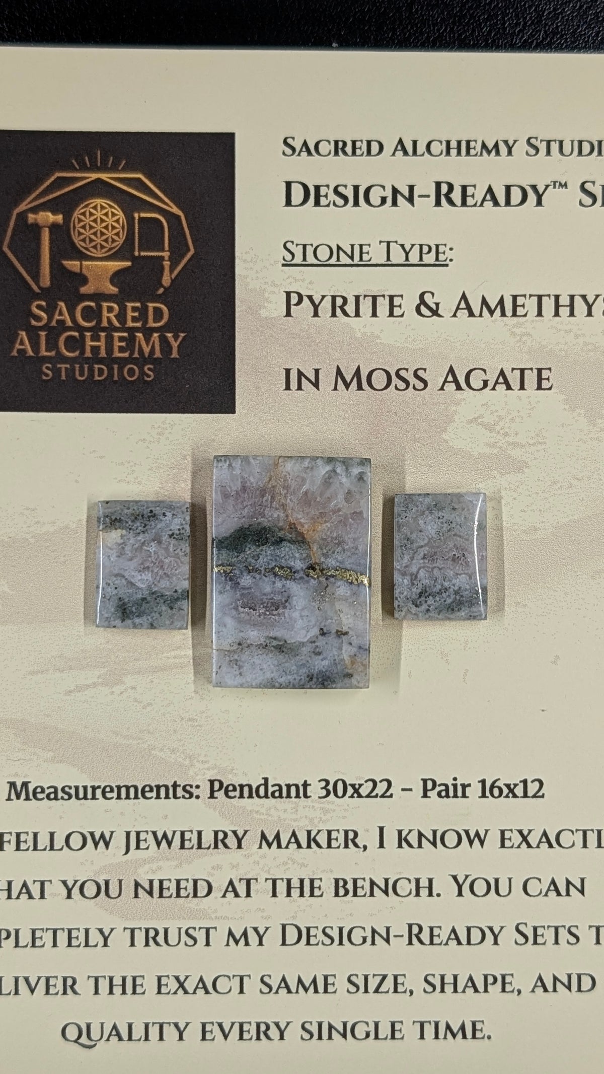 Rectangle Shape - Pyrite & Amethyst in Moss Agate - Design-Ready™ Set