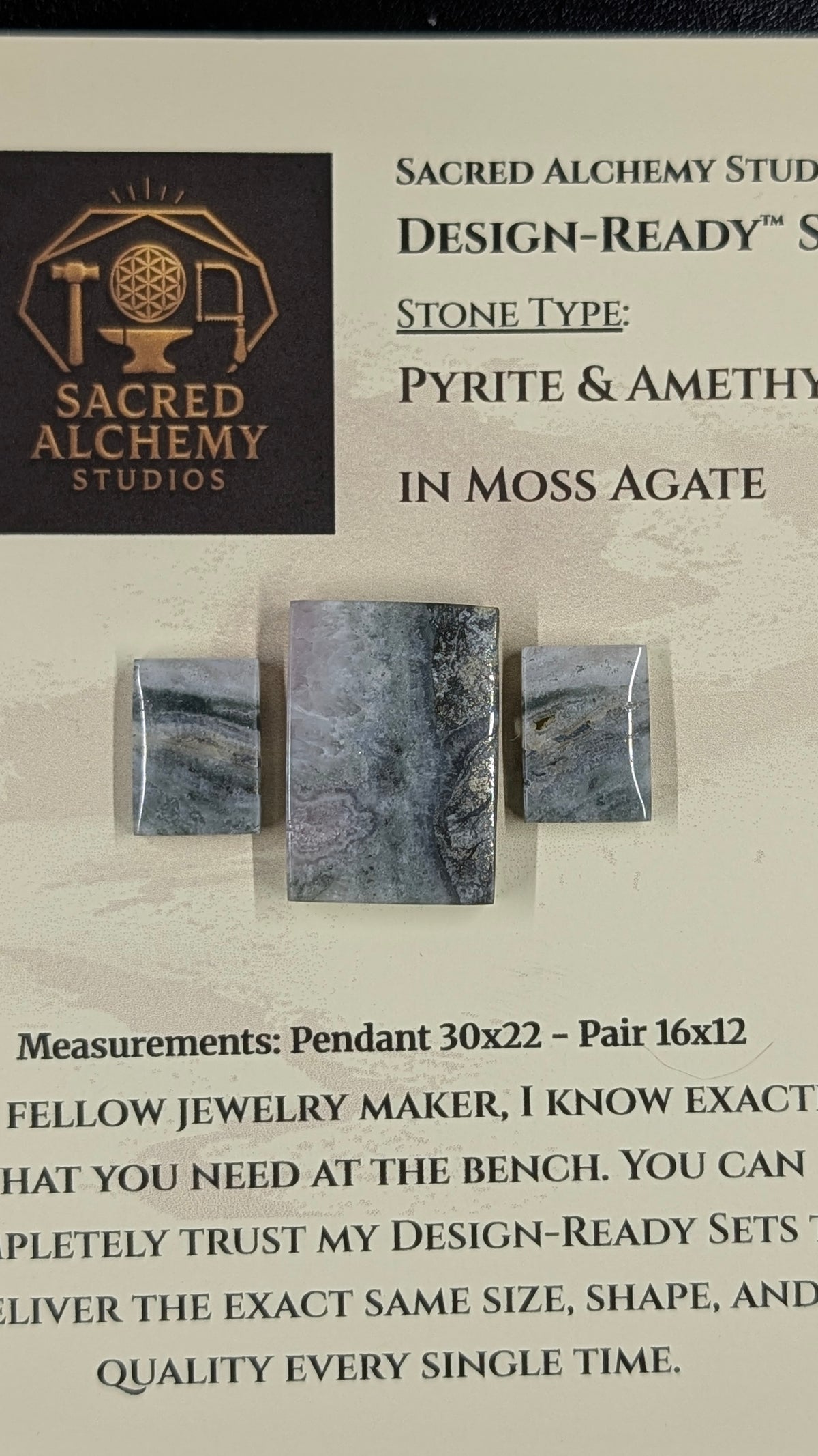 Rectangle Shape - Pyrite & Amethyst in Moss Agate - Design-Ready™ Set