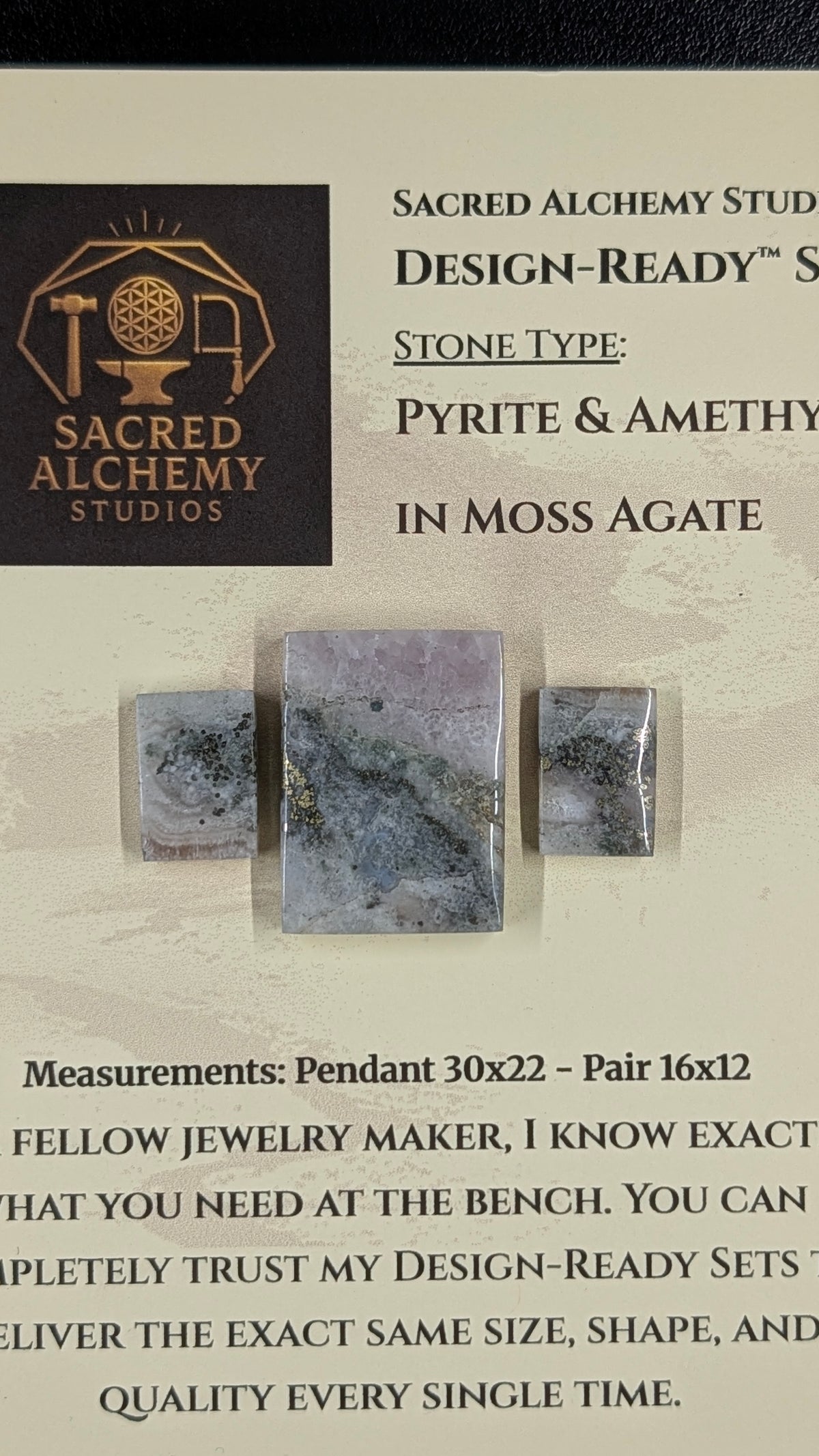 Rectangle Shape - Pyrite & Amethyst in Moss Agate - Design-Ready™ Set