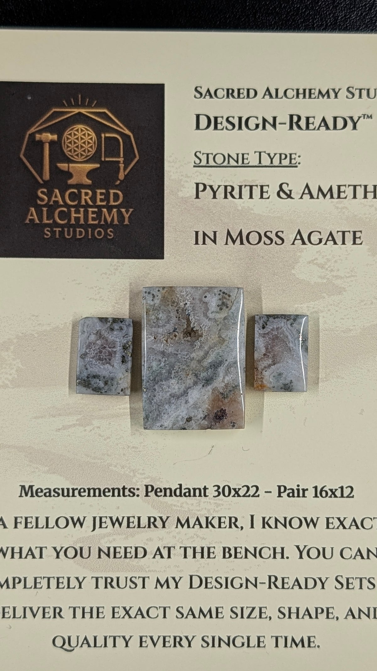 Rectangle Shape - Pyrite & Amethyst in Moss Agate - Design-Ready™ Set