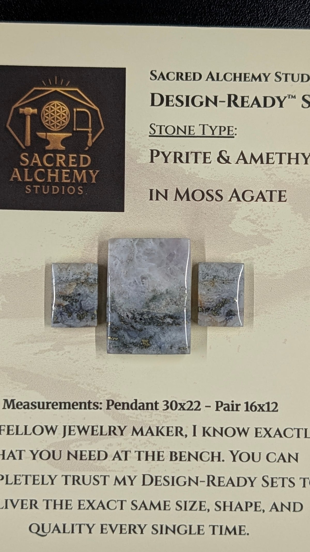 Rectangle Shape - Pyrite & Amethyst in Moss Agate - Design-Ready™ Set