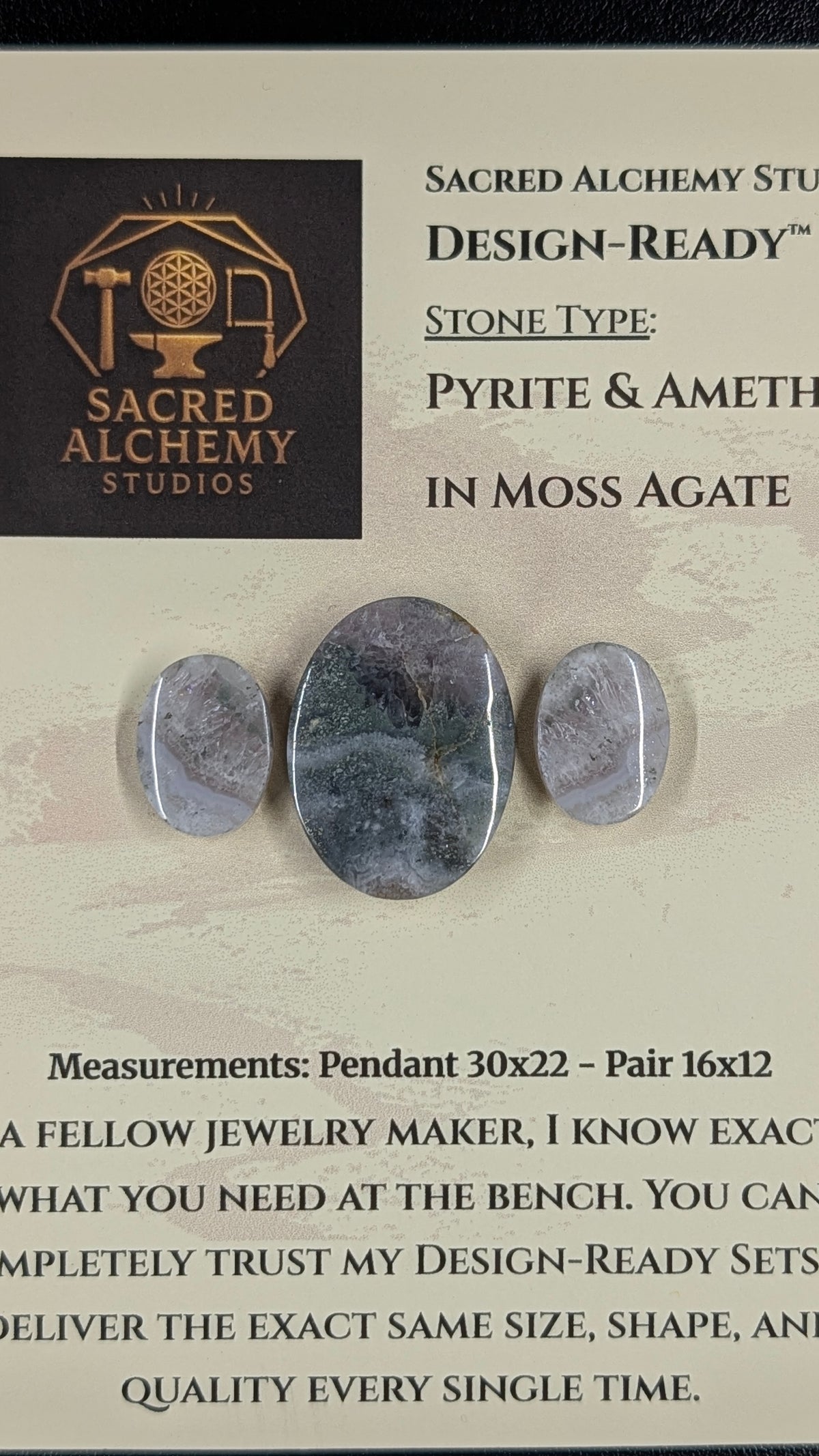 Oval Shape - Pyrite & Amethyst in Moss Agate - Design-Ready™ Set