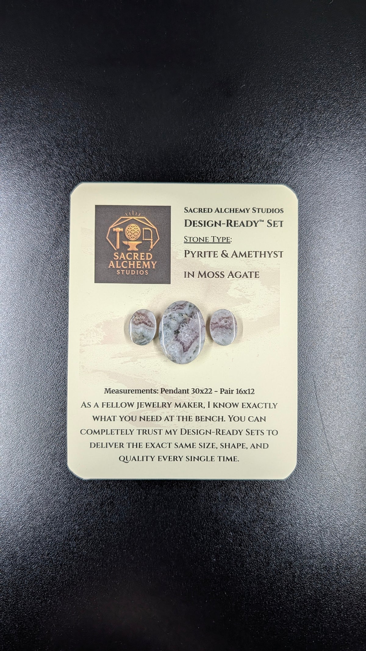 Oval Shape - Pyrite & Amethyst in Moss Agate - Design-Ready™ Set