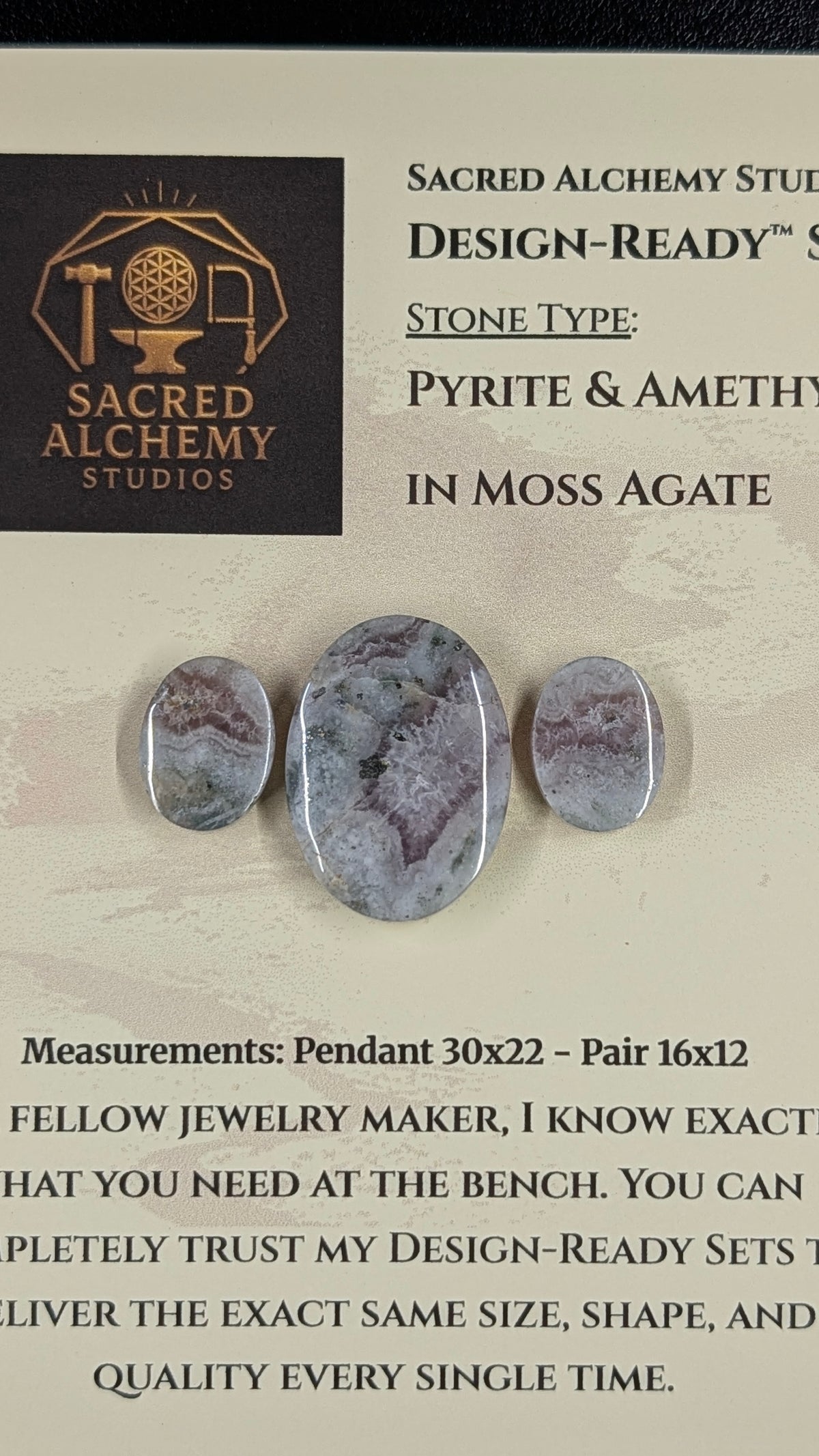 Oval Shape - Pyrite & Amethyst in Moss Agate - Design-Ready™ Set