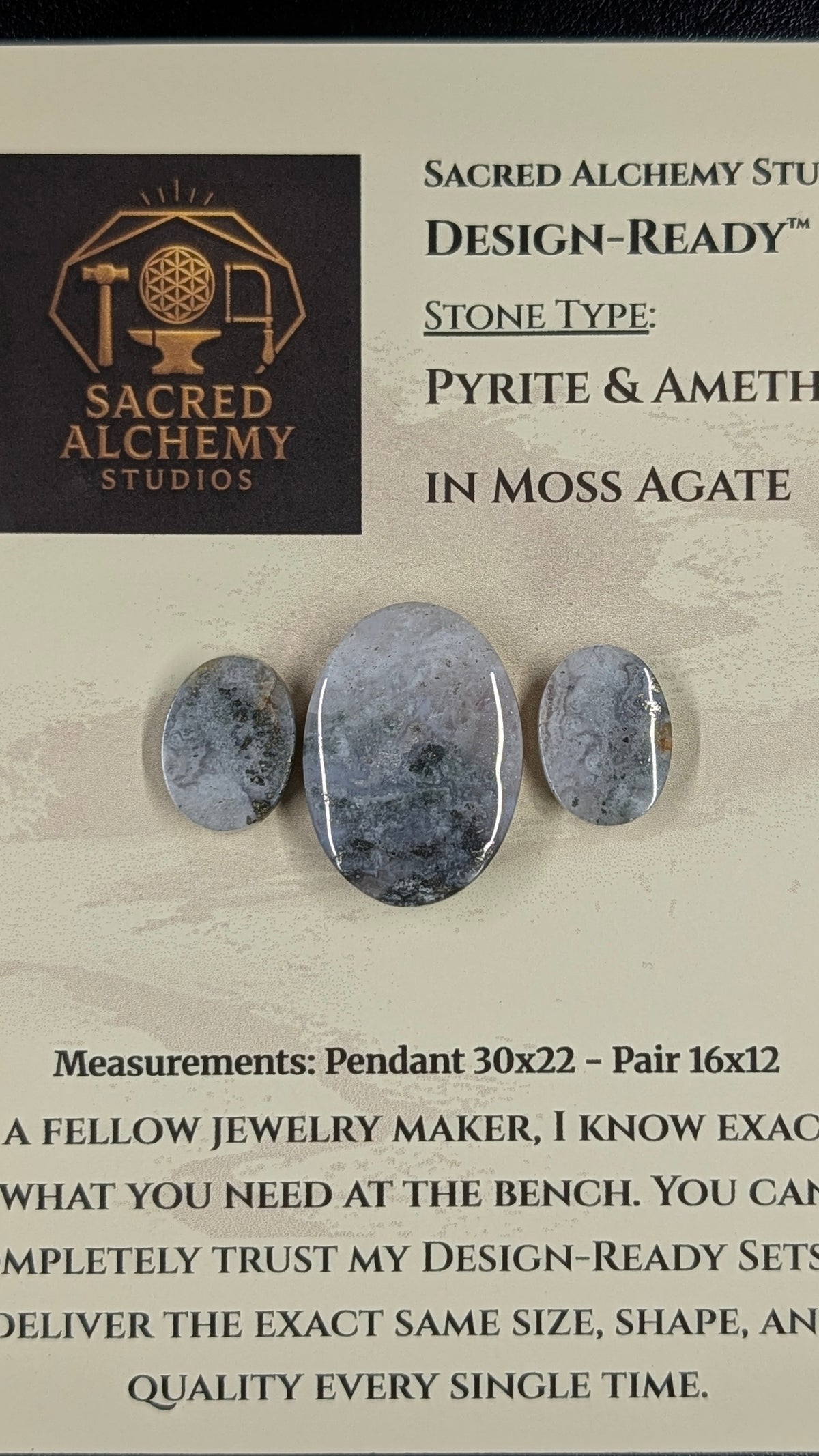 Oval Shape - Pyrite & Amethyst in Moss Agate - Design-Ready™ Set