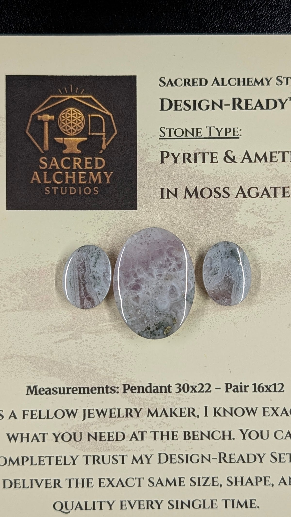 Oval Shape - Pyrite & Amethyst in Moss Agate - Design-Ready™ Set