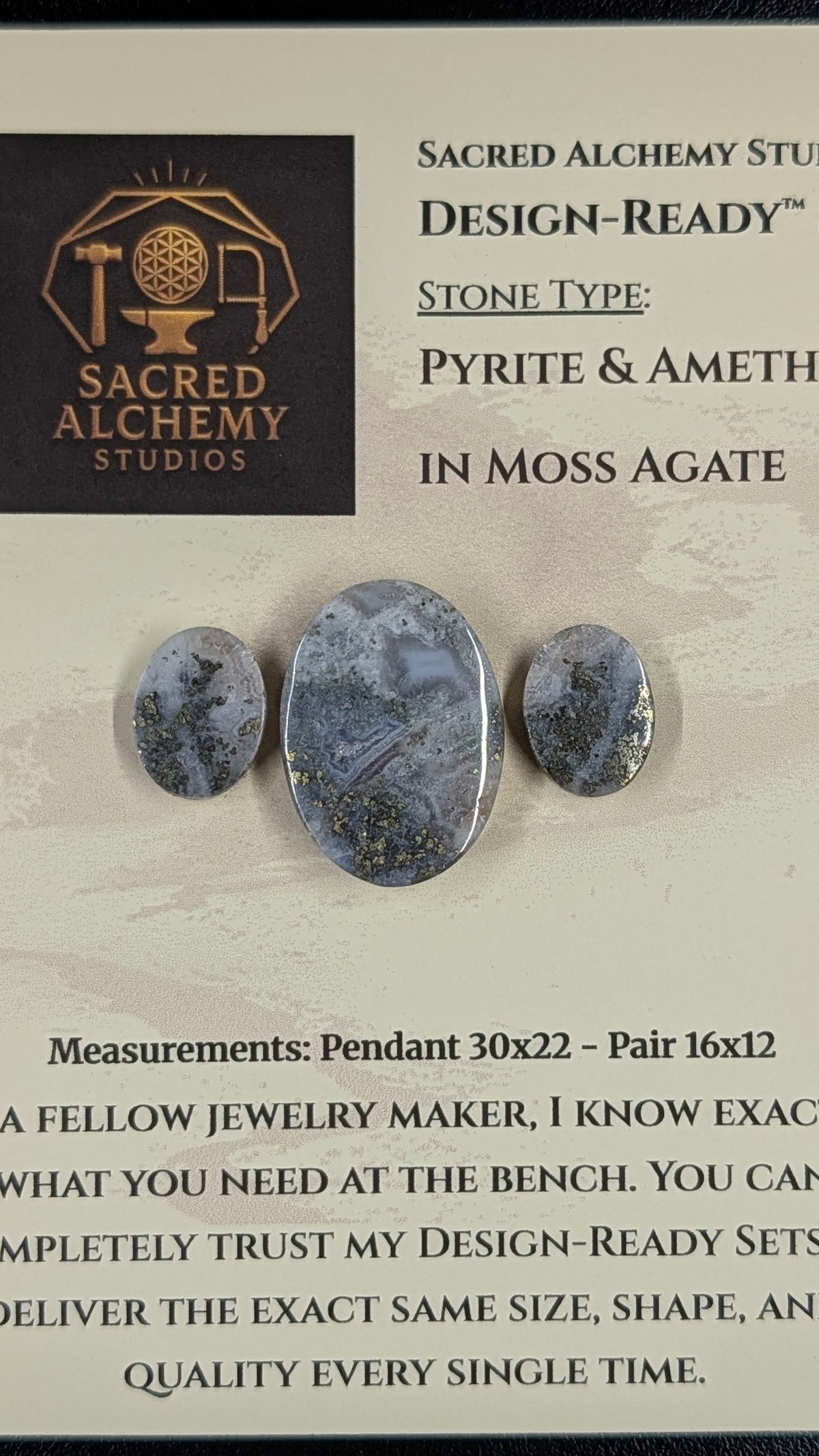 Oval Shape - Pyrite & Amethyst in Moss Agate - Design-Ready™ Set