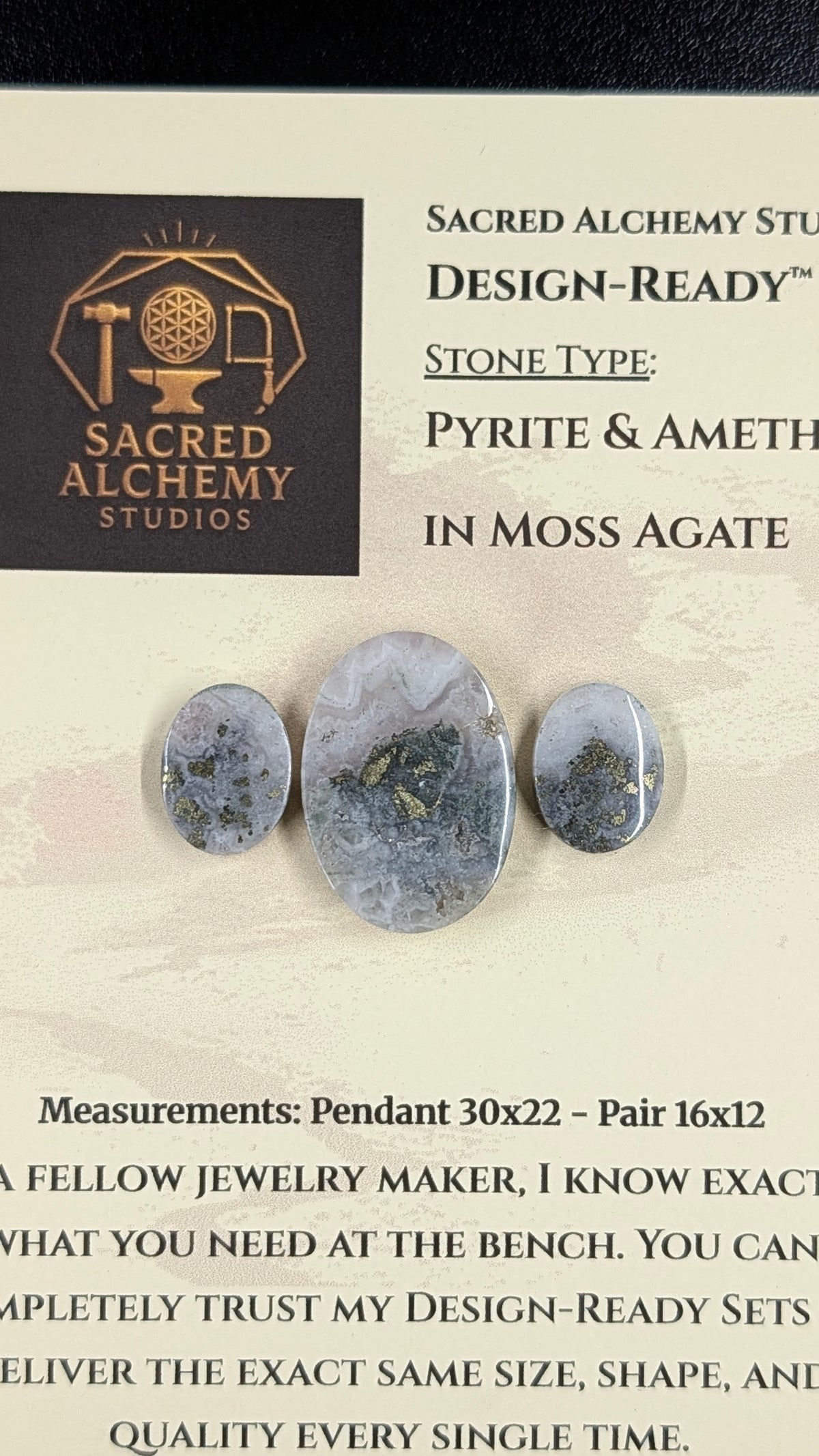 Oval Shape - Pyrite & Amethyst in Moss Agate - Design-Ready™ Set
