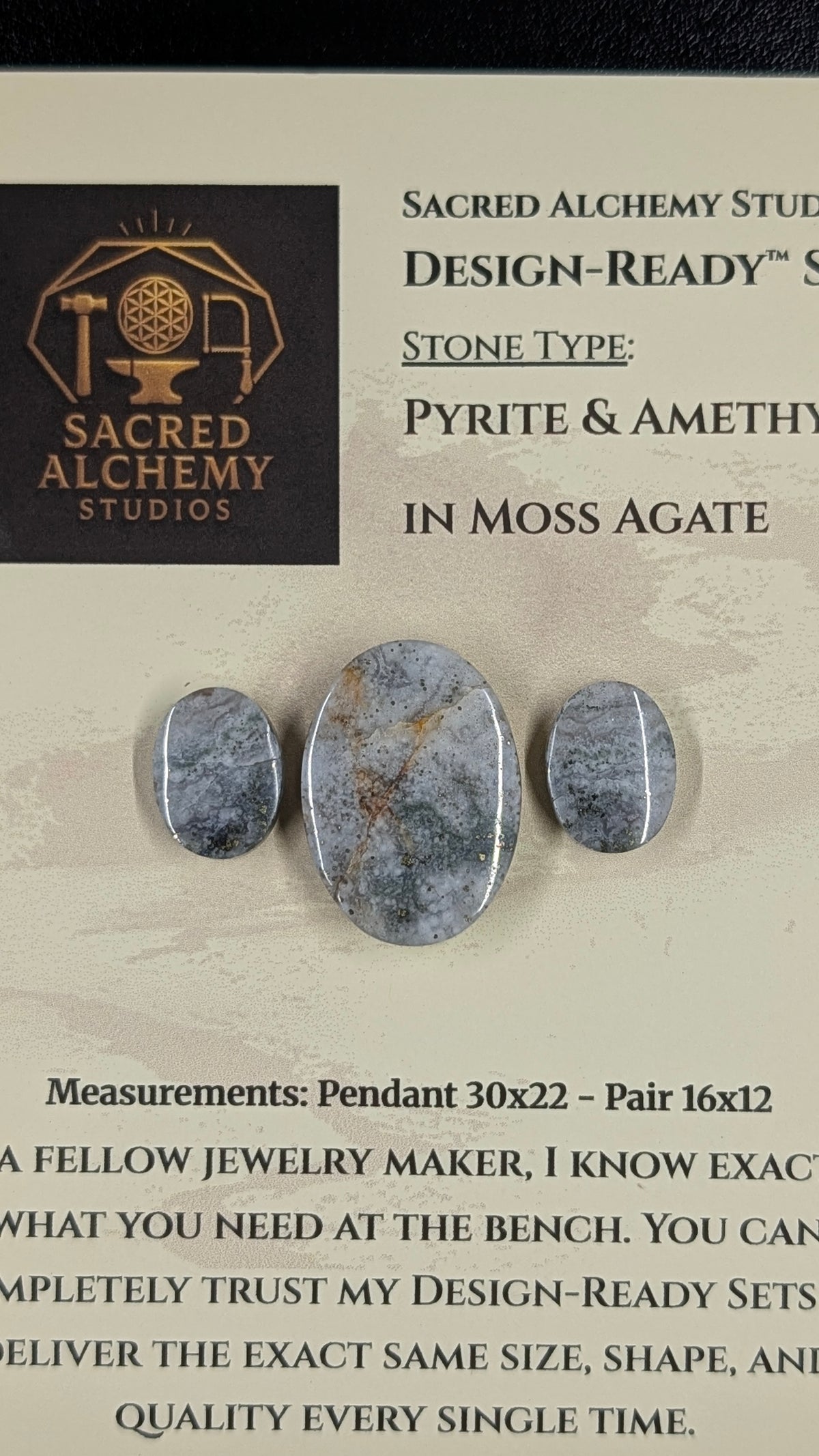 Oval Shape - Pyrite & Amethyst in Moss Agate - Design-Ready™ Set