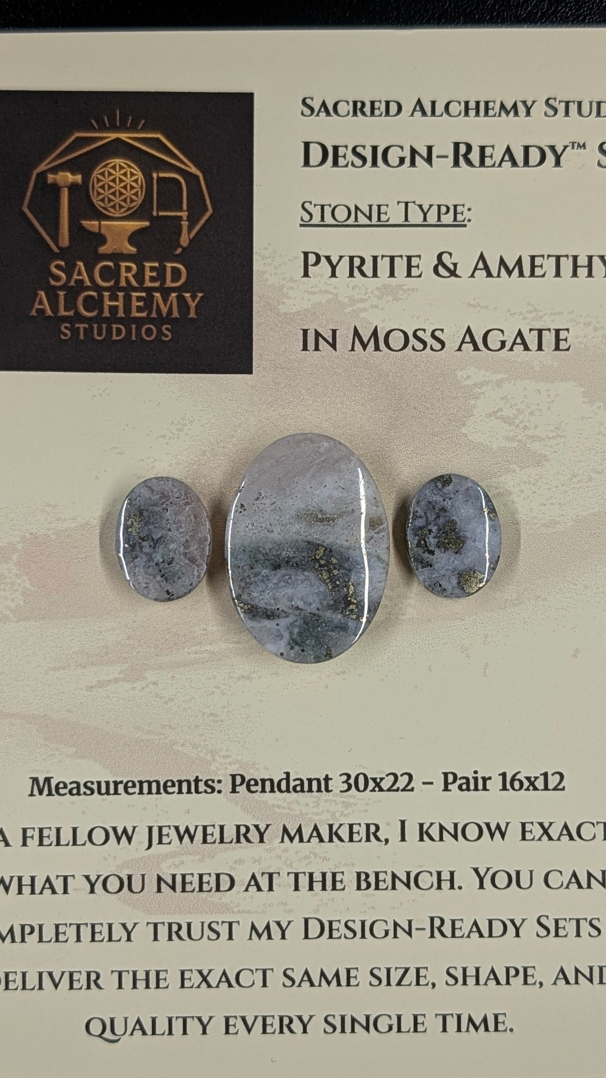 Oval Shape - Pyrite & Amethyst in Moss Agate - Design-Ready™ Set