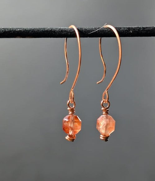 Rutilated Quartz And Copper Earrings One Of A Kind Handmade Faceted Red Rutile Jewelry by Sacred Alchemy Studios
