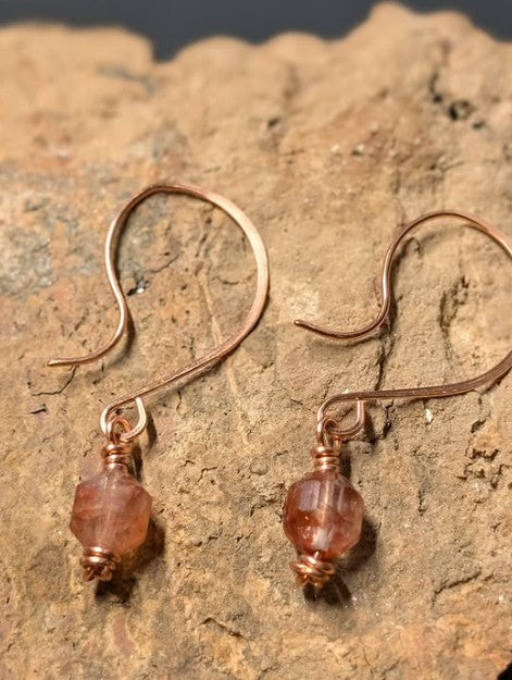 Rutilated Quartz And Copper Earrings One Of A Kind Handmade Faceted Red Rutile Jewelry by Sacred Alchemy Studios