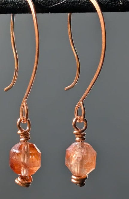 Rutilated Quartz And Copper Earrings One Of A Kind Handmade Faceted Red Rutile Jewelry by Sacred Alchemy Studios