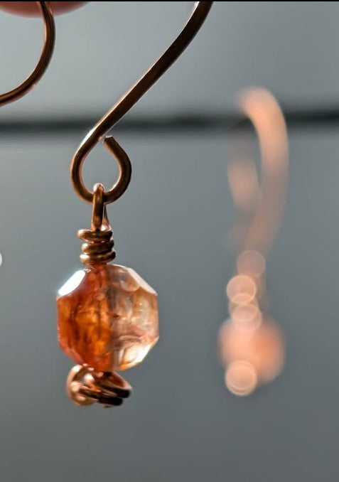 Rutilated Quartz And Copper Earrings One Of A Kind Handmade Faceted Red Rutile Jewelry by Sacred Alchemy Studios