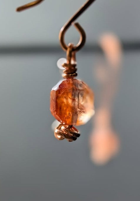 Rutilated Quartz And Copper Earrings One Of A Kind Handmade Faceted Red Rutile Jewelry by Sacred Alchemy Studios