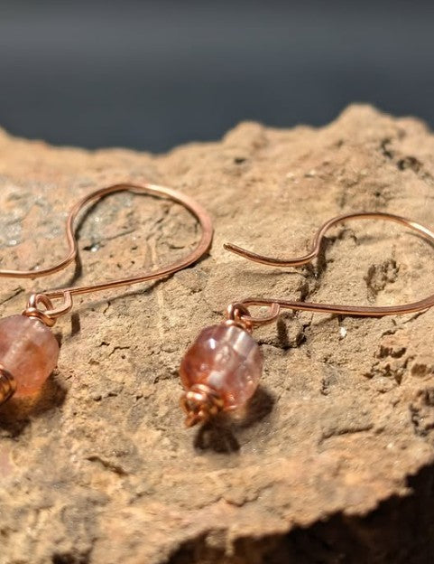 Rutilated Quartz And Copper Earrings One Of A Kind Handmade Faceted Red Rutile Jewelry by Sacred Alchemy Studios