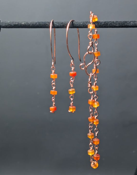 Carnelian and Copper Earring & Bracelet Set – One of a Kind - Handmade
