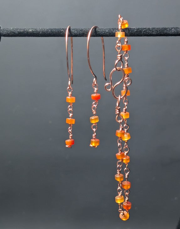Carnelian And Copper Earrings And Bracelet Set One Of A Kind Handmade Jewelry Collection by Sacred Alchemy Studios