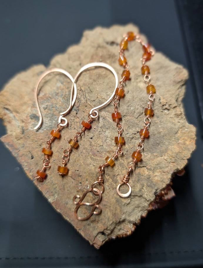 Carnelian And Copper Earrings And Bracelet Set One Of A Kind Handmade Jewelry Collection by Sacred Alchemy Studios