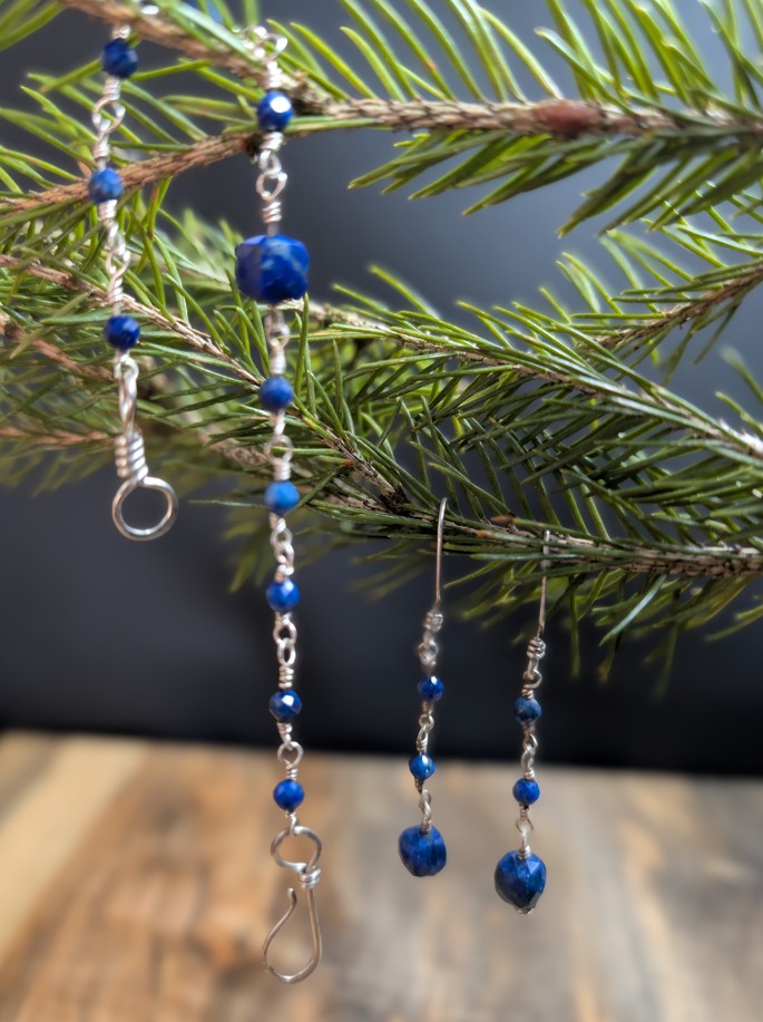 Lapis Lazuli and Fine Silver Earring & Bracelet Set – One of a Kind - Handmade