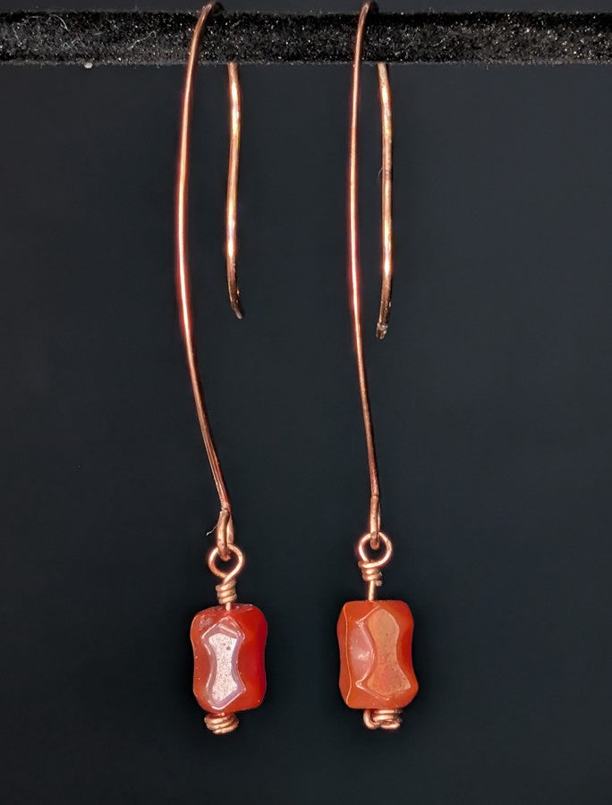 Carnelian And Copper Earrings One Of A Kind Handmade Jewelry Genuine Carnelian Stones Wrapped In Copper Wire by Sacred Alchemy Studios