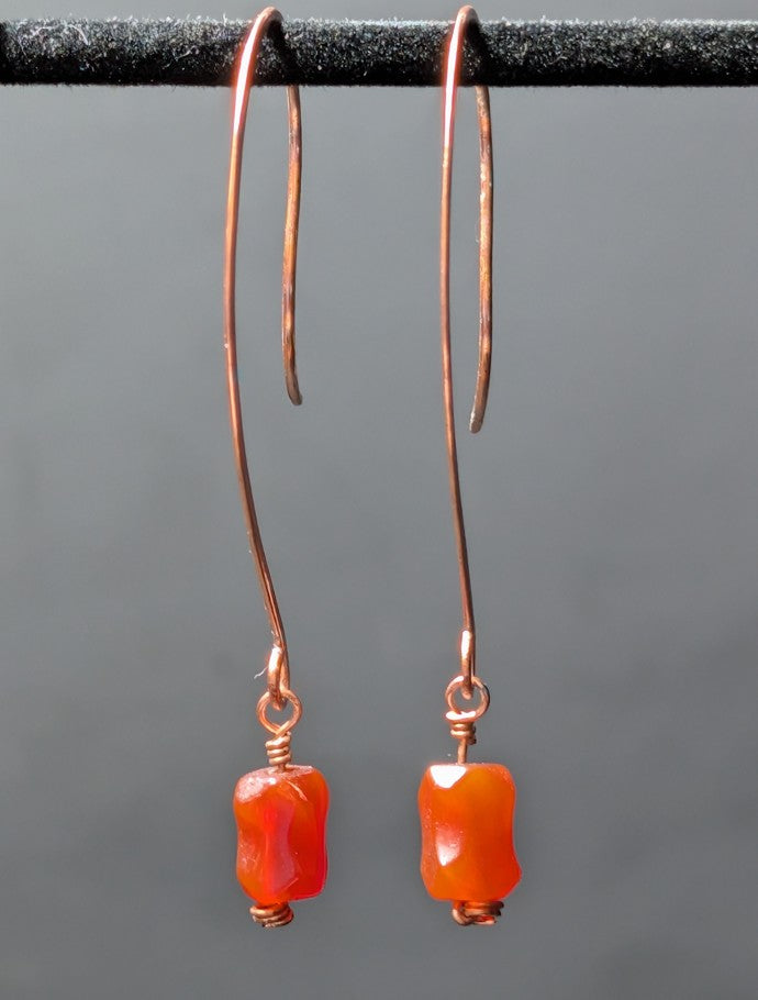 Carnelian And Copper Earrings One Of A Kind Handmade Jewelry Genuine Carnelian Stones Wrapped In Copper Wire by Sacred Alchemy Studios