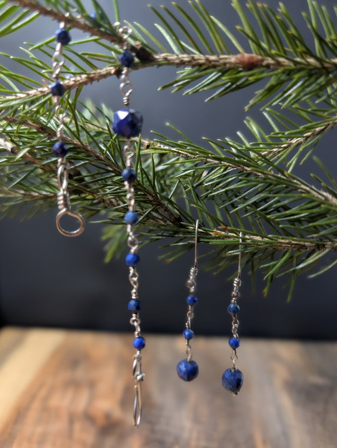 Lapis Lazuli and Fine Silver Earring & Bracelet Set – One of a Kind - Handmade