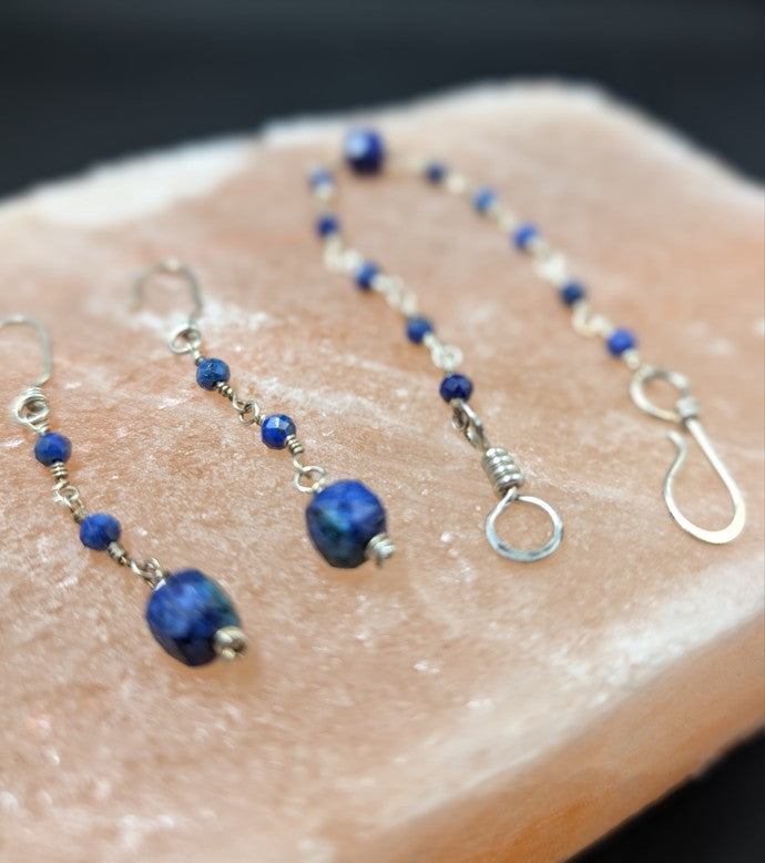 Lapis Lazuli and Fine Silver Earring & Bracelet Set – One of a Kind - Handmade
