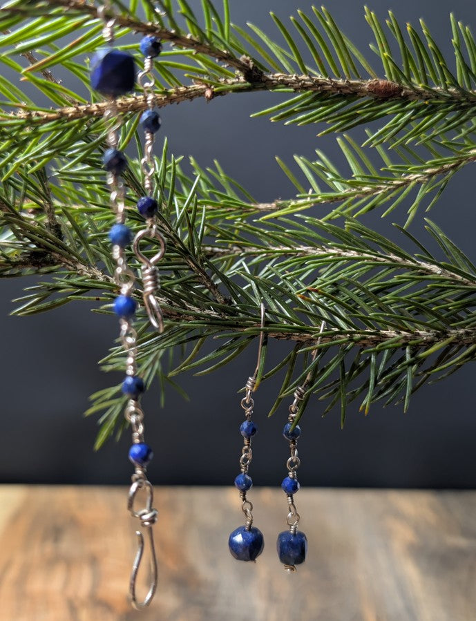 Lapis Lazuli and Fine Silver Earring & Bracelet Set – One of a Kind - Handmade