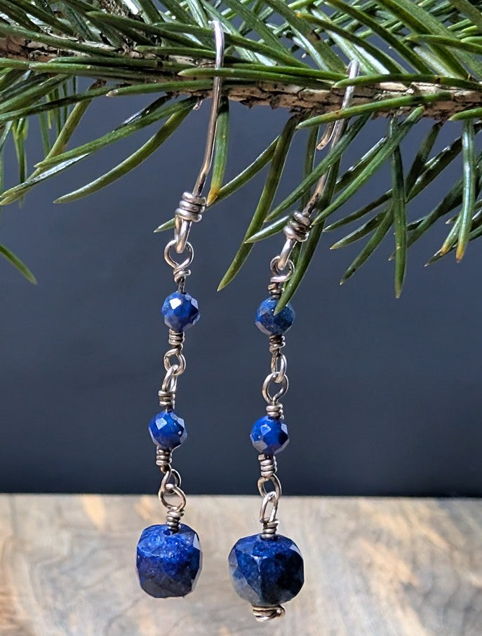 Lapis Lazuli and Fine Silver Earring & Bracelet Set – One of a Kind - Handmade