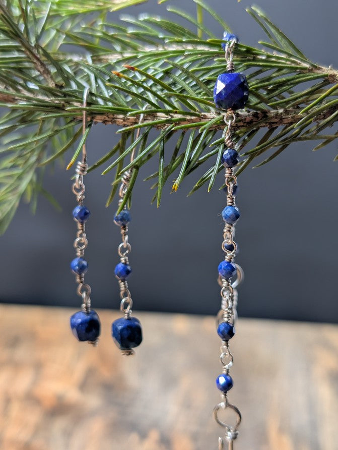 Lapis Lazuli and Fine Silver Earring & Bracelet Set – One of a Kind - Handmade