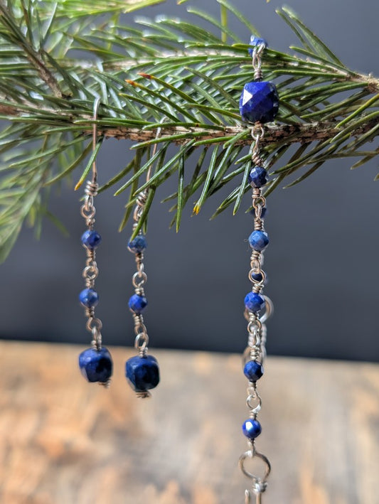 Lapis Lazuli and Fine Silver Earring & Bracelet Set – One of a Kind - Handmade