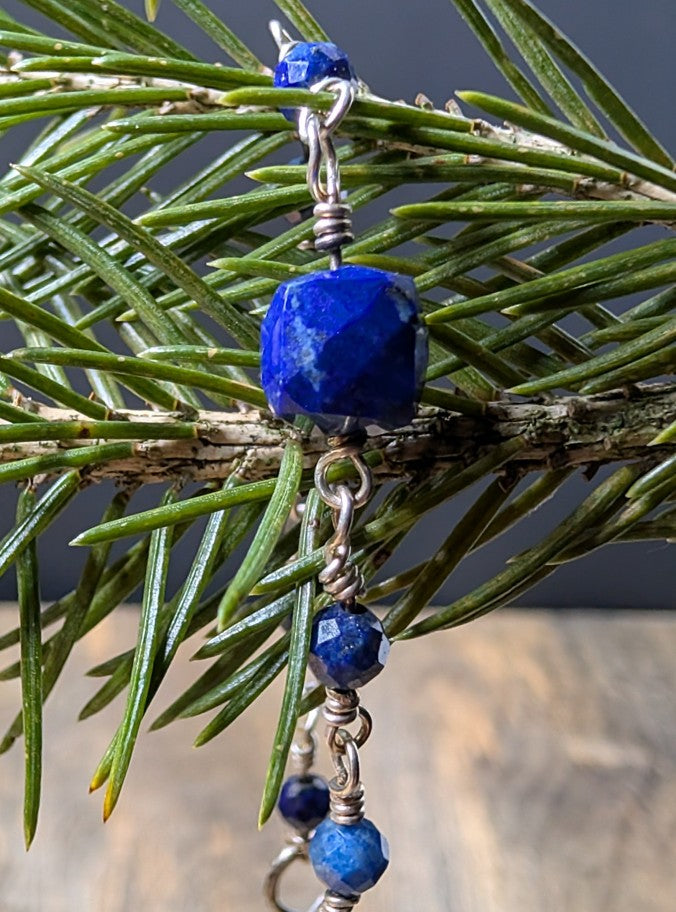 Lapis Lazuli and Fine Silver Earring & Bracelet Set – One of a Kind - Handmade
