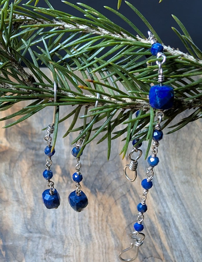 Lapis Lazuli and Fine Silver Earring & Bracelet Set – One of a Kind - Handmade