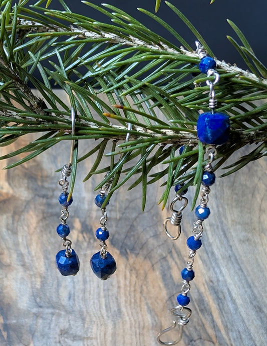 Lapis Lazuli and Fine Silver Earring & Bracelet Set – One of a Kind - Handmade