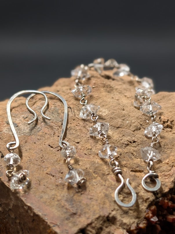 Herkimer Diamond And Sterling Silver Earring And Bracelet Set Handmade One Of A Kind by Sacred Alchemy Studios